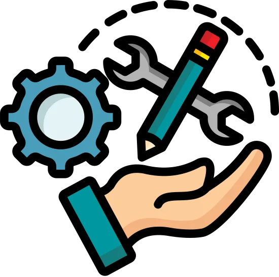 An icon of a brain with a gear in it, symbolizing technical training and expertise.