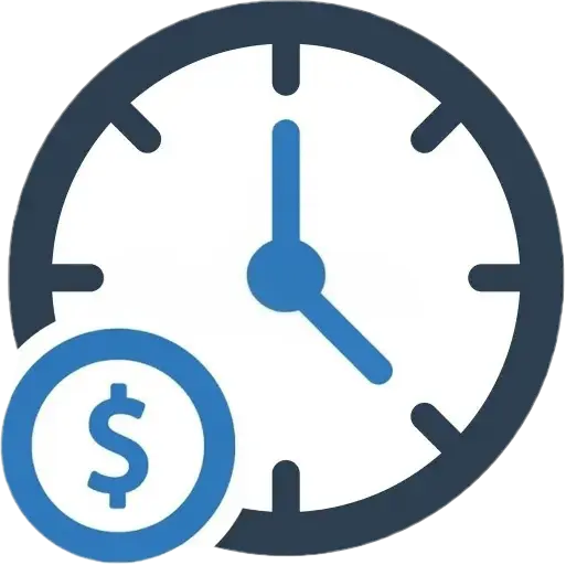 Clock and dollar sign icon for RDS Instruments Time & Material X-ray system service.